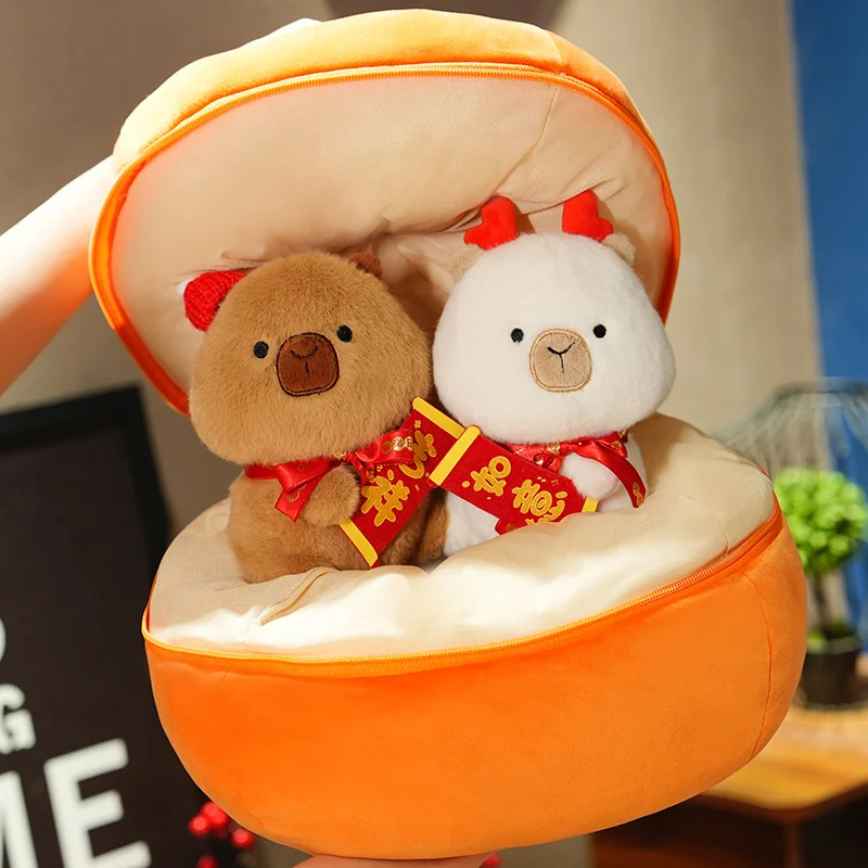 Kawaii Capybara Set Plush Toy The Combination Of Fruit And Animal Persimmon Transforms Into White Brown Capybara Is Surprise Toy