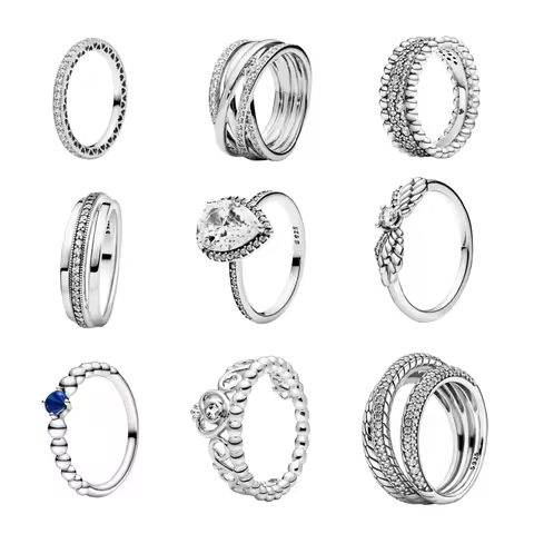 925 Silver Sparkling Zircon Ring Stackable Classic Shine Stone Heart Rings For Women Wedding Anniversary Jewelry women Gift