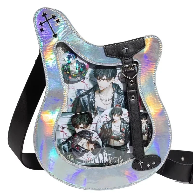 Bass Guitar Y2K Itabag Laser Subculture Bar Millet Zip Board Transparent Back To School High Capacity Crossbody Shoulder Bag New