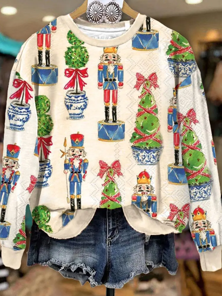 Nutcracker Christmas Tree Print Sweatshirt