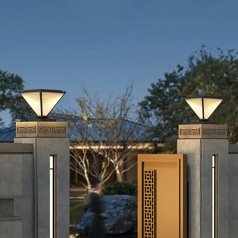 Solar LED Pillar Light Garden Gate Outdoor Pillar Lamp Home Black Post Light Yard Post Lights Glass Post Lighting Include Bulb