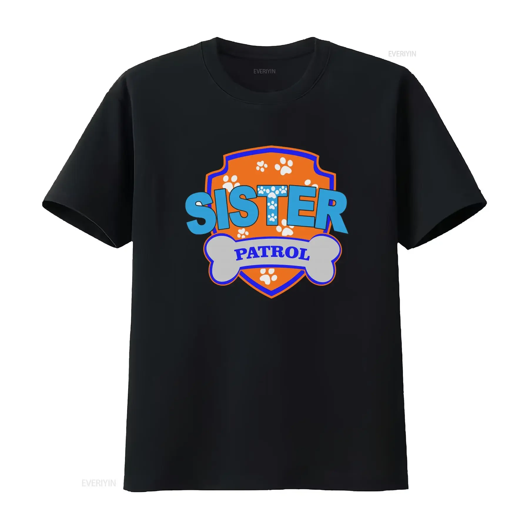 Lustiges Sister Patrol T-Shirt für Damen mit niedlichem Pfotenabdruck-Design, Vintage-Stil, gewaschene Streetwear-Mode, bequem, weich, Unisex