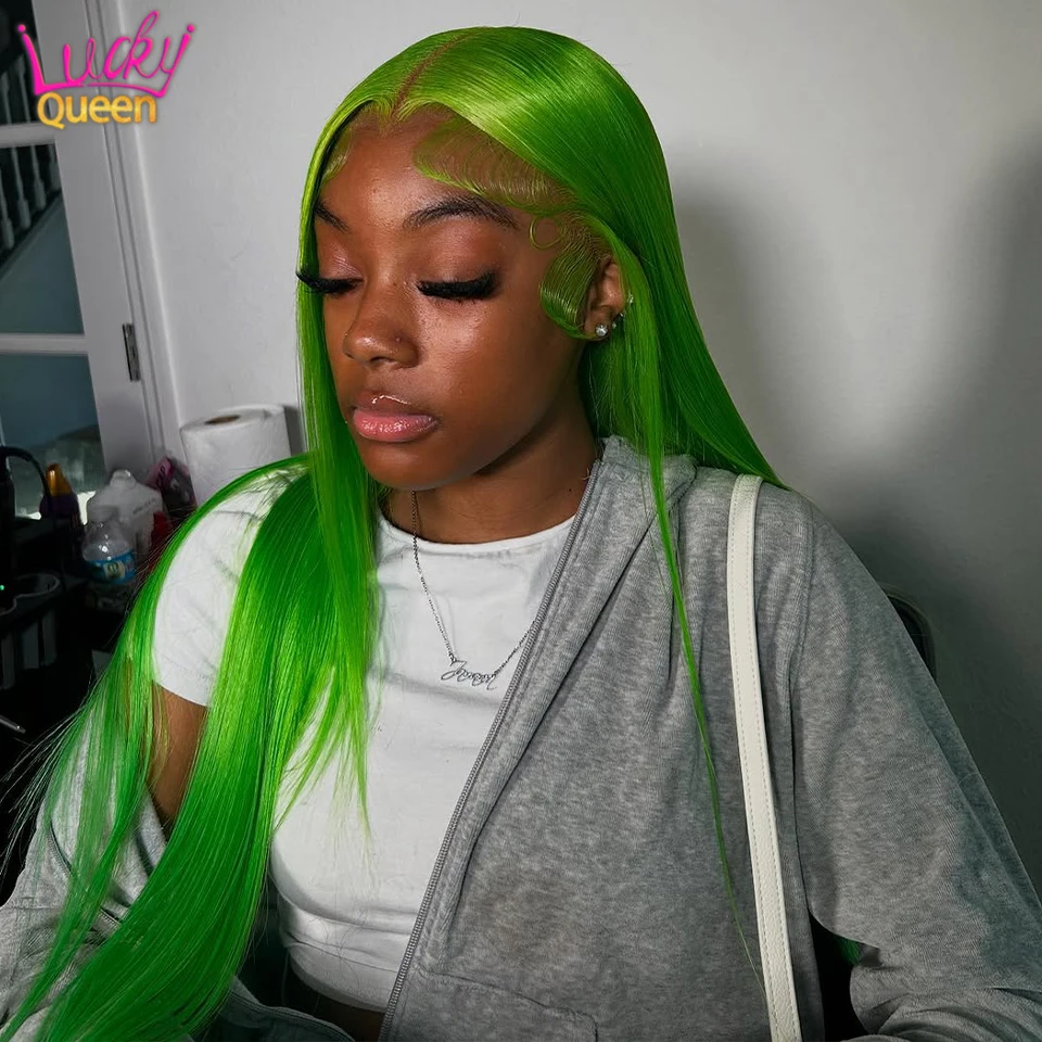 

Apple Green Bright Human Hair Pre Plucked 180 Density 613 Colorful Wigs 13X4 Lace Front 13X6 Straight For Women Transparent Lace