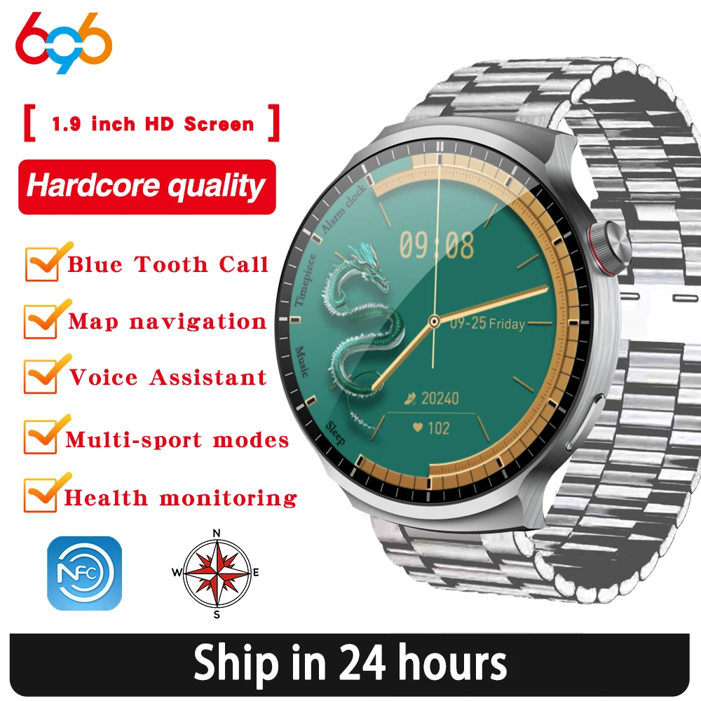 

Sports Fitness Outdoor Smart Watch 1.9" Blue Tooth Call Compass NFC Men Watches Map Navigation Health Waterproof Smartwatch