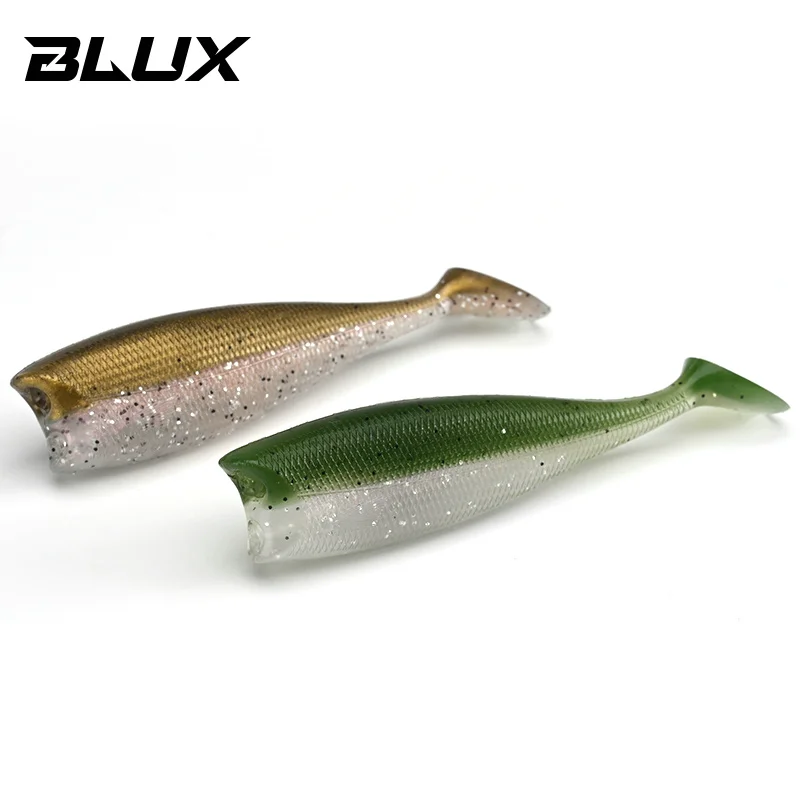 BLUX BLOD SHAD-señuelo de pesca suave de 80mm y 105mm, Jighead, cola negra, pececillo, cebo de silicona Artificial, equipo de Swimbait para lubina de agua salada