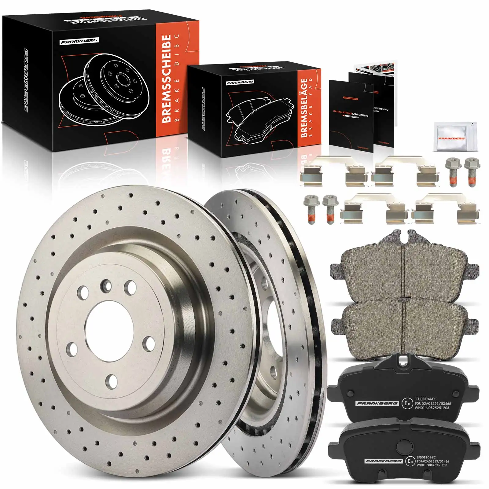 Frankberg 2x Bremsscheiben + 4x Bremsbeläge Hinterachse Links Rechts für Mercedes-Benz GLE M-Klasse 0074208220 0004208104