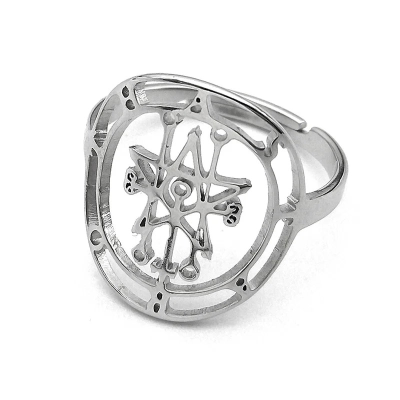 Astaroth Demon Zegel Sleutel Van Solomon Satan Ring Voor Vrouwen Mannen Rvs Black Color Holle Baphomet Verstelbare Ringen Sieraden