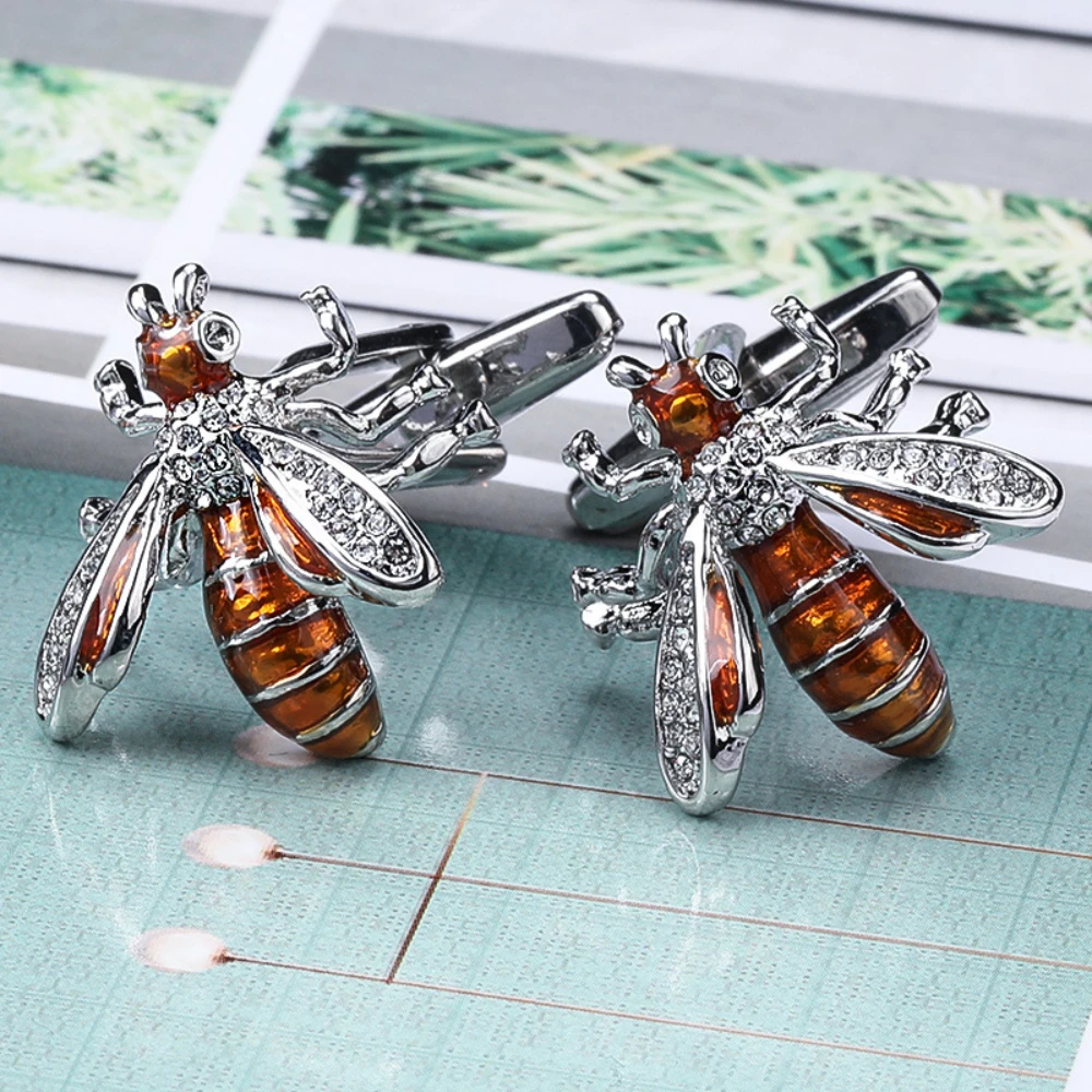 Metal Cufflinks Copper French Shirt Suit Men's Party Daily Casual Dating  High-quality Classic Crystal Bee Cufflink