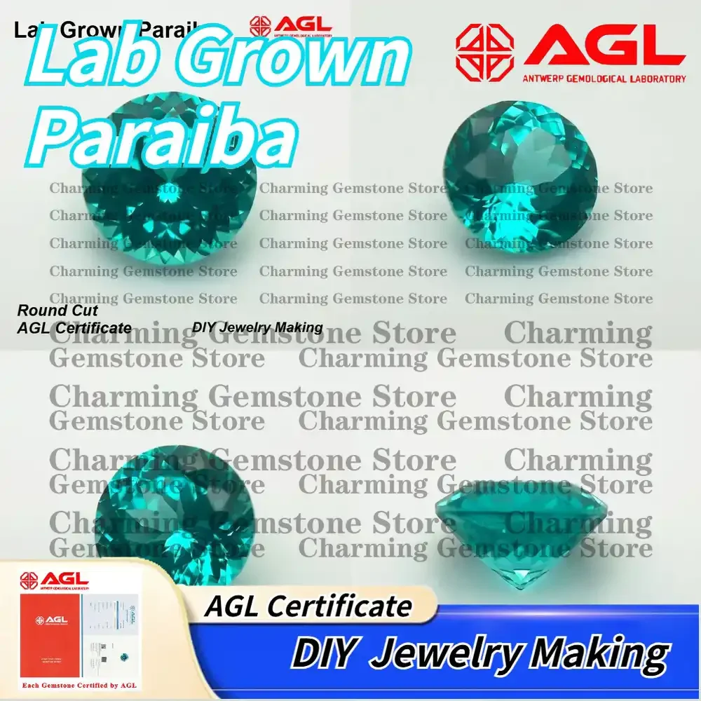 

Lab Grown Paraiba Gemstone for DIY Jewelry Making Round Cut Inlay Stone for Ring Necklace Bracelet Lab Created Paraiba