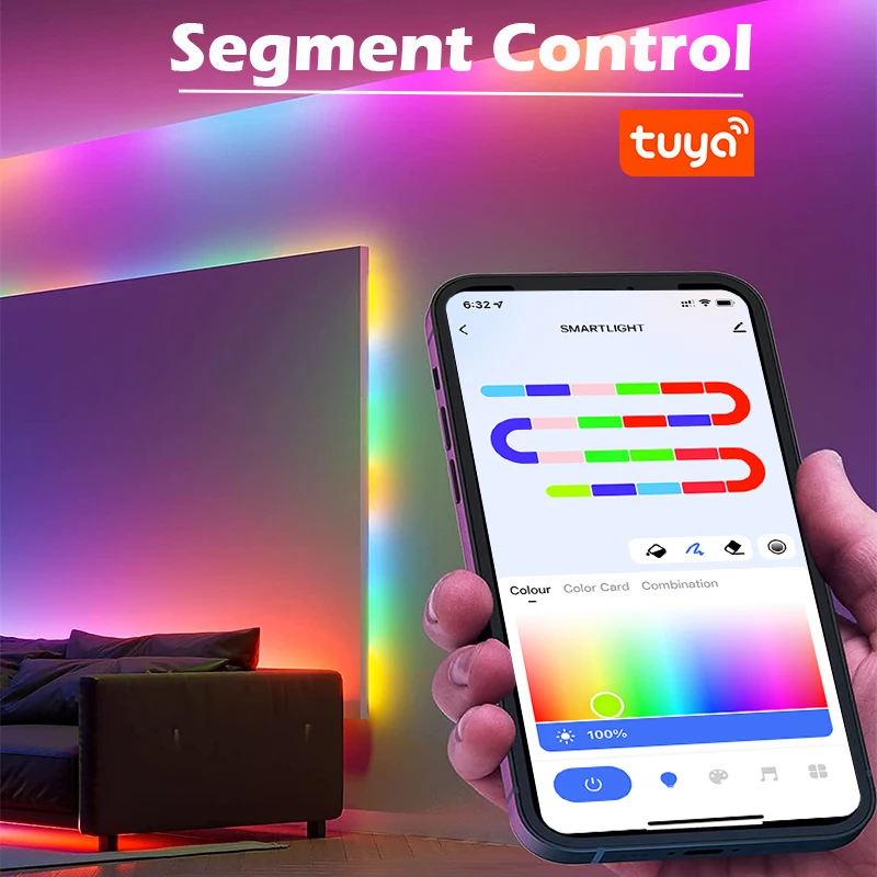 Usb tuya led luz de tira inteligente wifi rgbic dreamcolor tira conduzida 5v ws2812b luz endereçável lâmpada apoio alexa google para casa