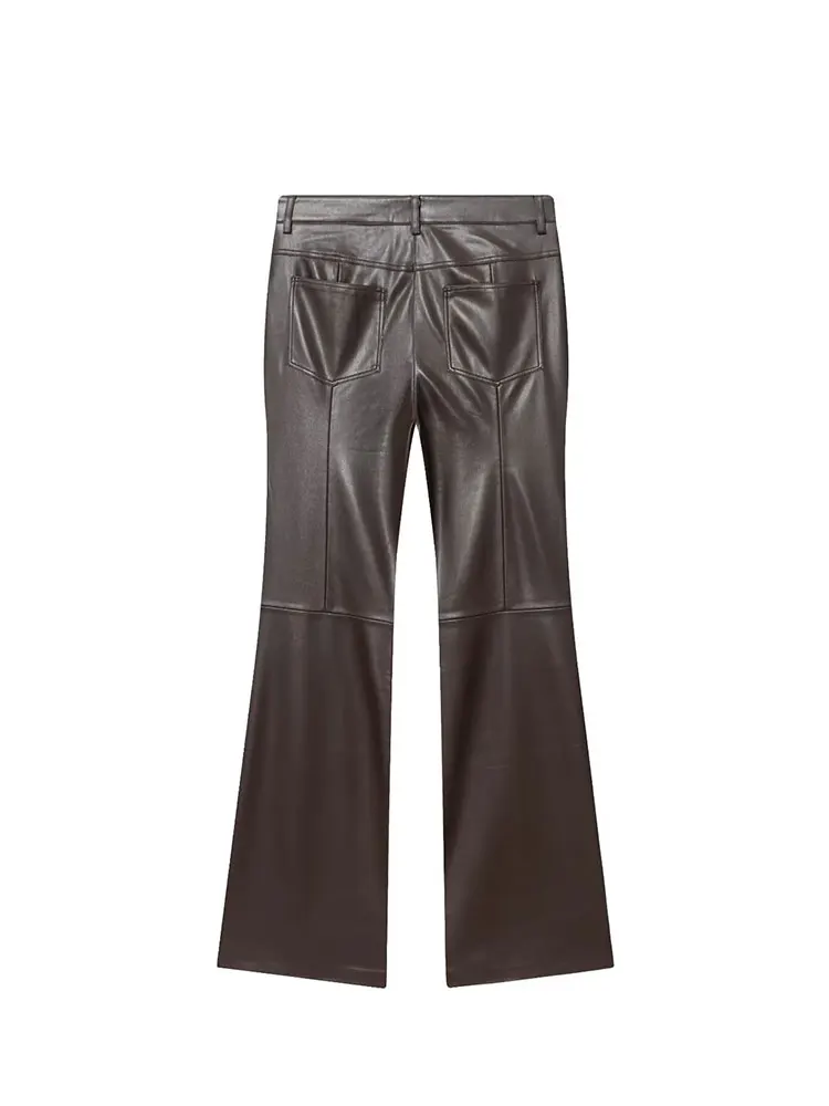 NLZGMSJ Damskie spodnie ze sztucznej skóry 2025 z wysokim stanem, zapinane na zamek, eleganckie spodnie do biura, szykowne, codzienne spodnie damskie w stylu Y2K