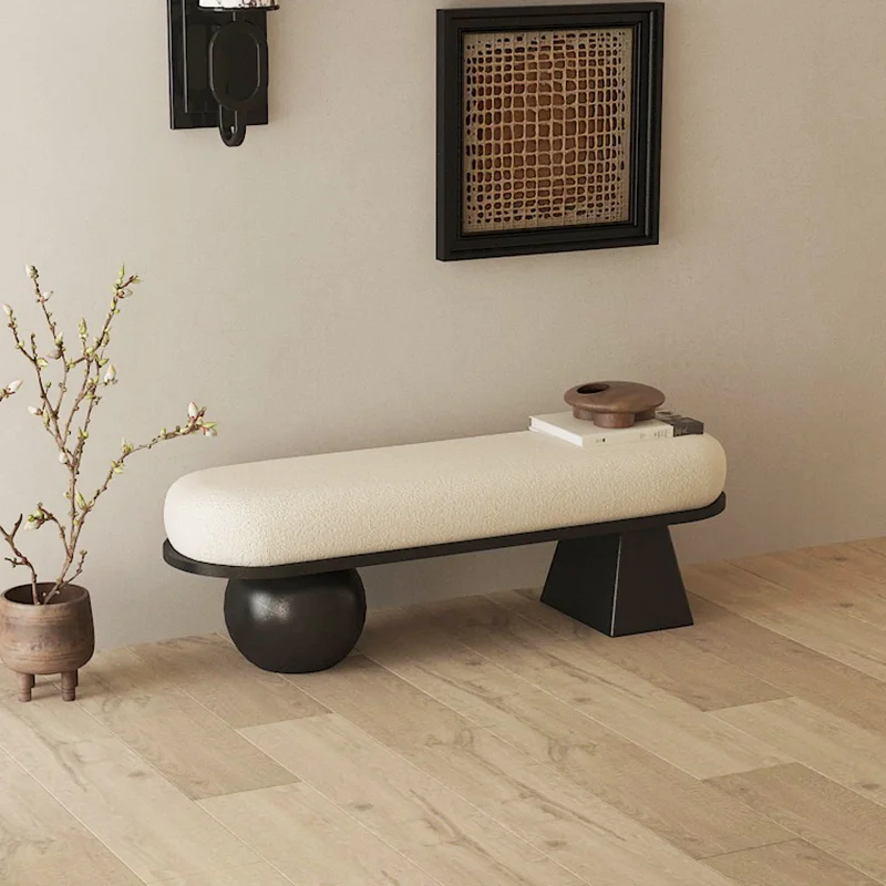 

Nordic style long shoe changing stool black entrance ottoman bedroom bedside or clothing store fitting room