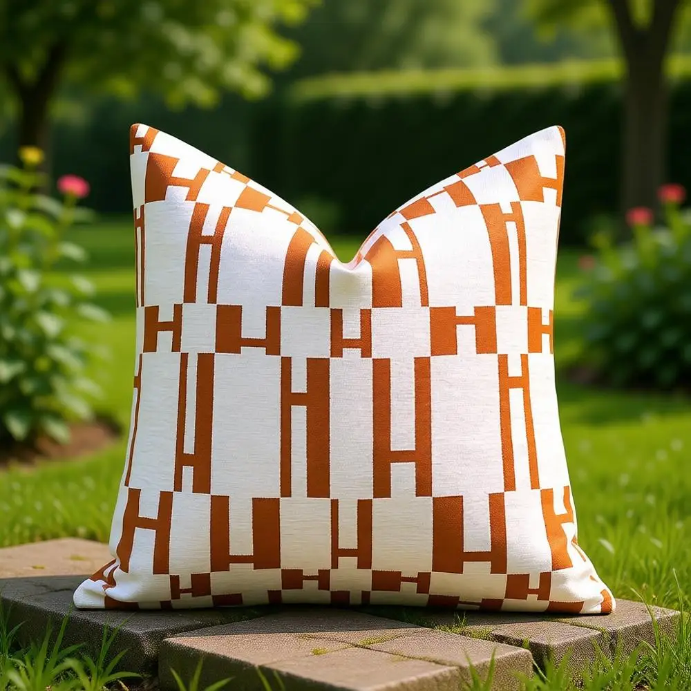 

20x20 Throw Pillow Cushion Covers - Orange H Letter Chenille Embroidery Luxury Style Couch Sofa Bed Pillow Cover for Living Room