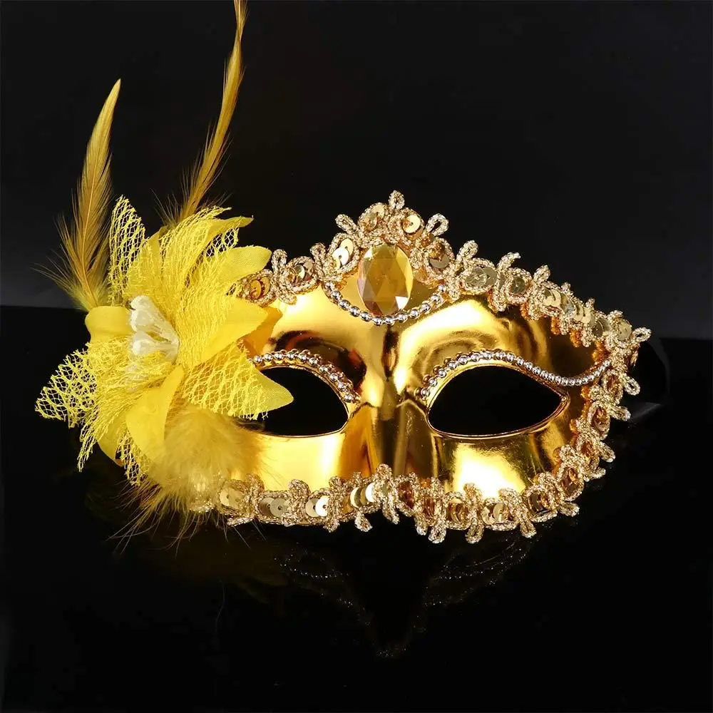 Half Faced Mask Flower Feather Decoration Prop Masquerade Prom Supplies Halloween Dance Mask Christmas Ball Party Dance Costume