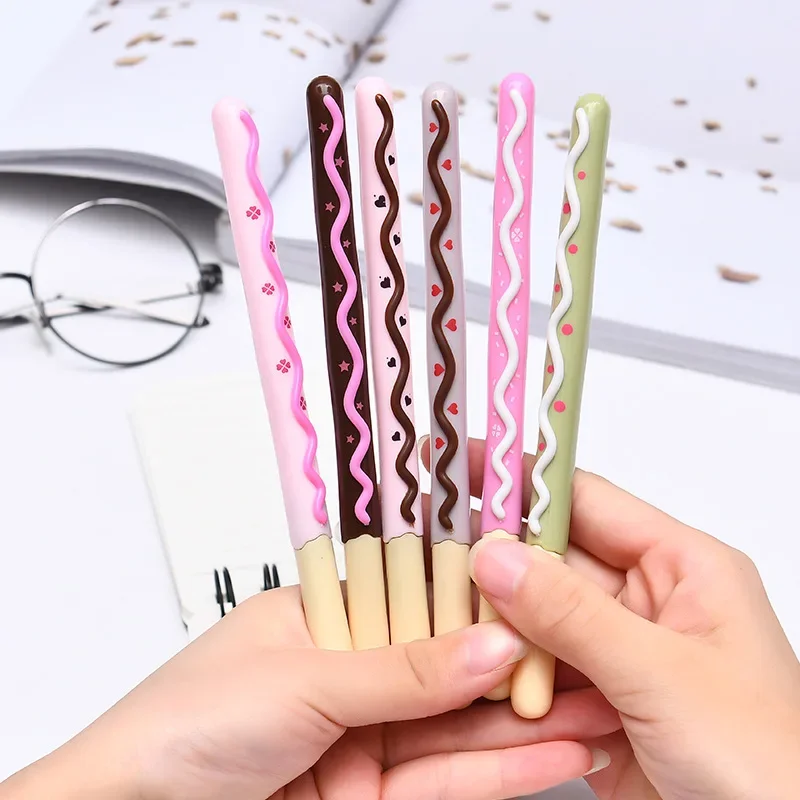 

24PCS New Personalized Chocolate Biscuit Pen Plastic Neutral Pen Full Needle Tube Replaceable Stationery
