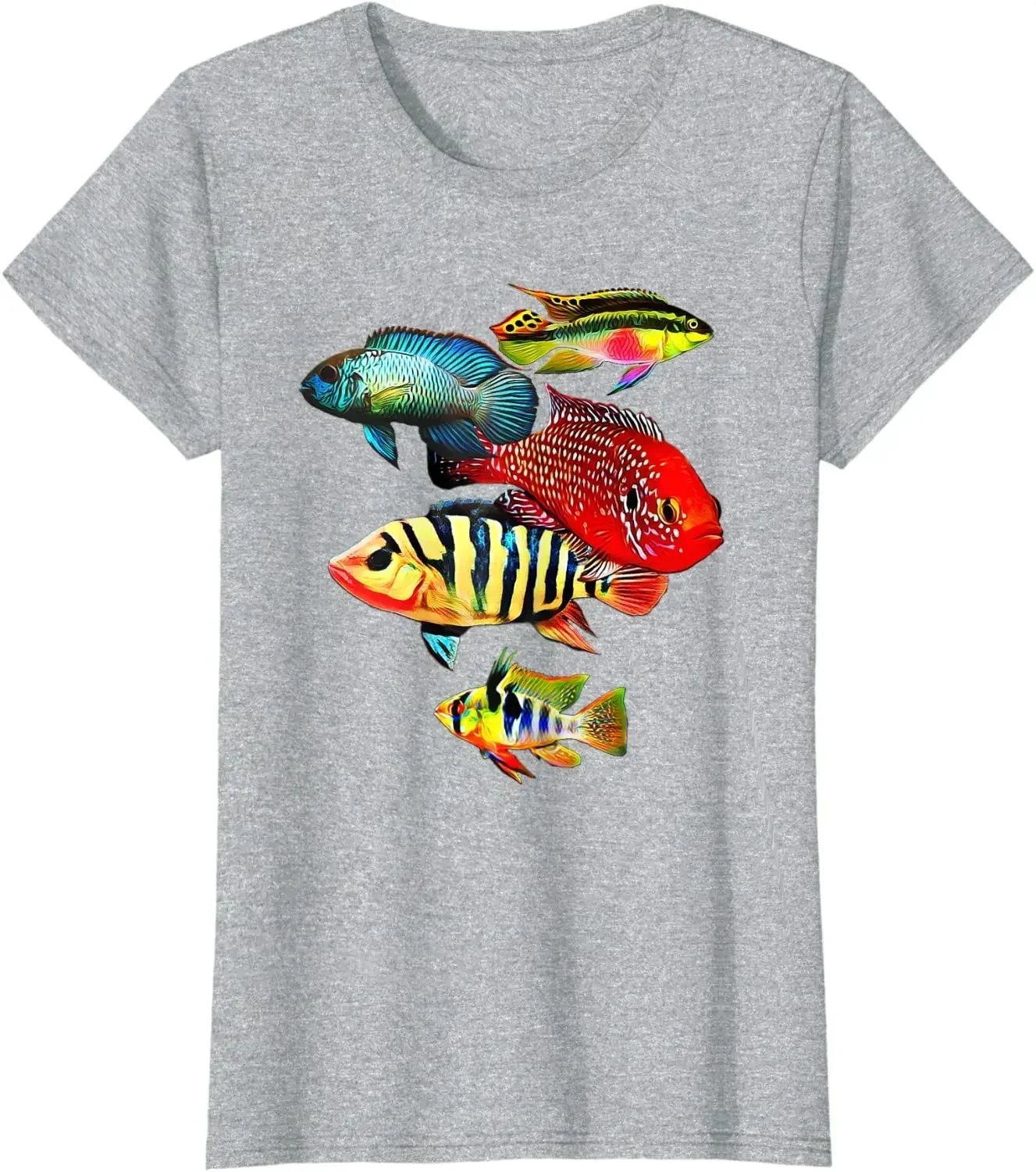 2024 Summer cool Small Cichlids German Blue Ram Kribensis Acara Aquarium Gift T-Shirt graphic  oversized harajuku men clothing