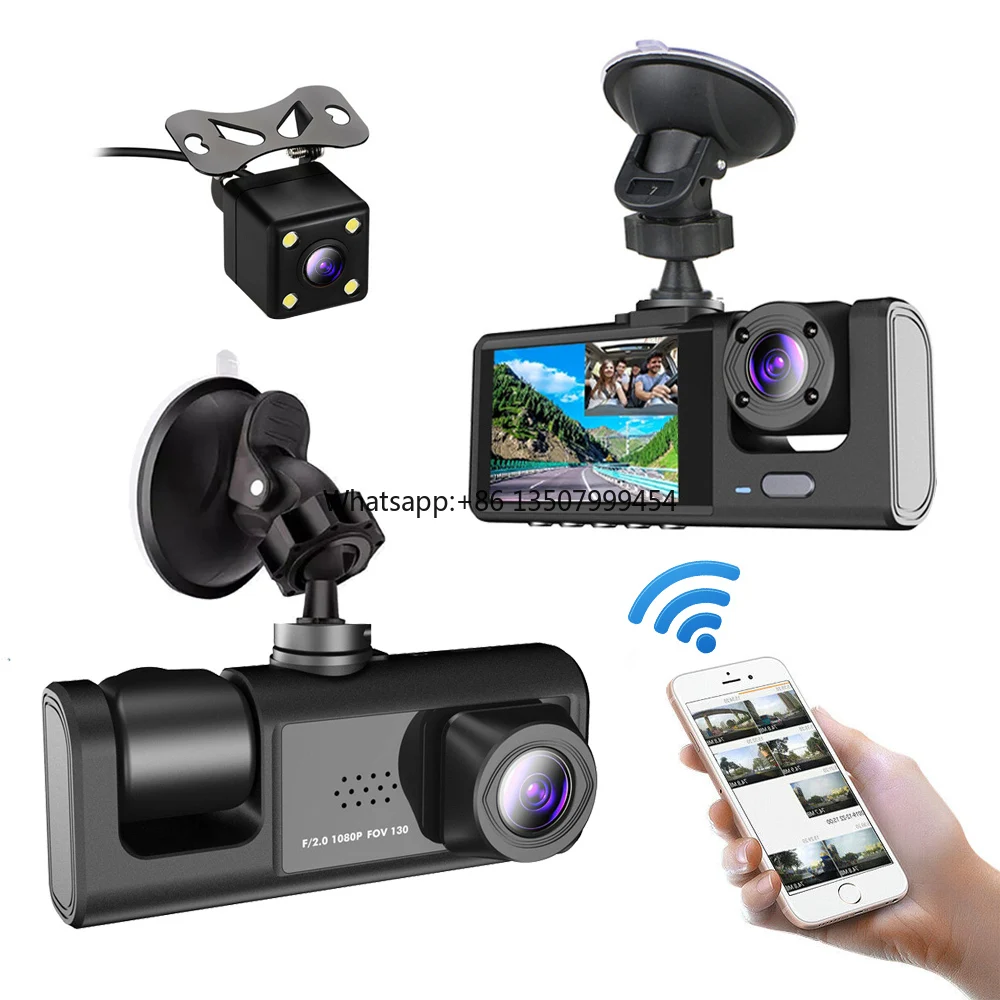

Car Dash Camera Front and Back 3 Lens Car Dvr Dashcam 1080P Full Hd Wireless App Control Driving Recorder
