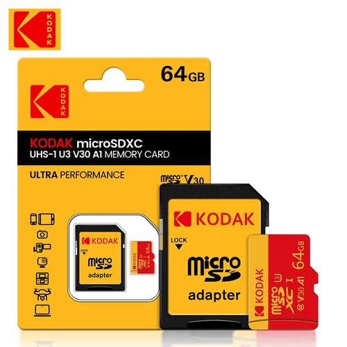 Imagen 2 del producto Tarjeta MicroSD KODAK tarjeta de memoria roja Class10 32GB 64GB 128GB 256GB U3 4K memoria Flash de alta velocidad tarjetas Flash TF para teléfono