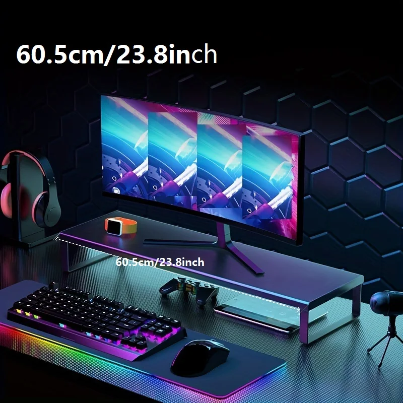 60CM Extended Monitor Stand Riser Heightened Desktop Computer Platform Stand for Laptops Office Metal Desk Support up 50KG Load