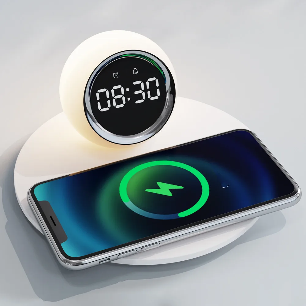 

Multifunction Digital Clock Bedside Table Light Emitting Diode Night Light Wireless Charger Light with Alarm Clock 15w Charging