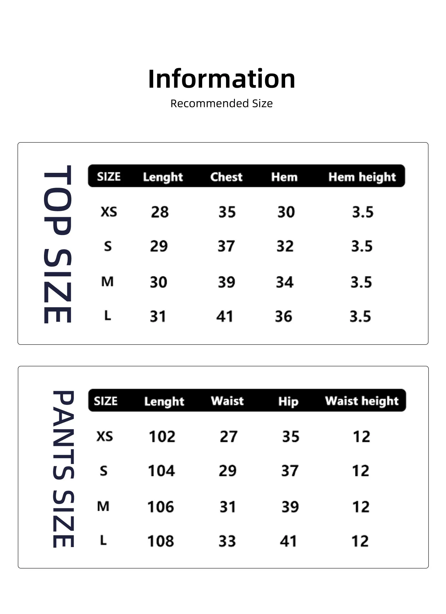 Size chart and fit details