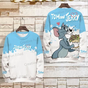 Tom và Jerry Capuz của trẻ em và phim hoạt hình trưởng thành, tay áo dài với mui xe lỏng lẻo, thương hiệu thời trang châu Âu và Mỹ, mới, 2024 10 Áo nỉ bán hàng chính của Tom và Jerry - 3