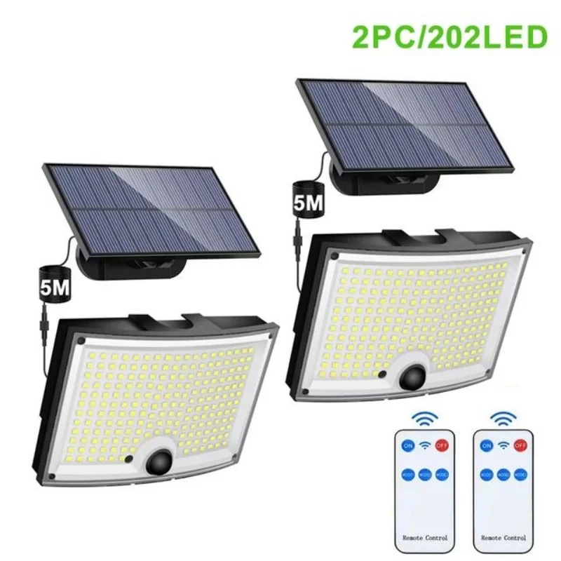 Luces LED solares con sensor de movimiento para exteriores, foco de seguridad superbrillante, lámpara de pared para jardín y garaje, 202