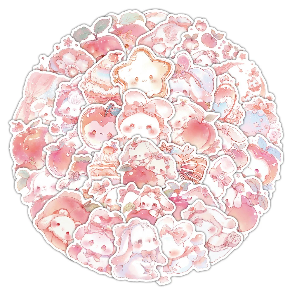10/30/54pcs Kawaii Cartoon Peach Rabbit Stickers Cute Ins Style Pink Graffiti Sticker Phone Luggage Notebook Decals for Kids Toy
