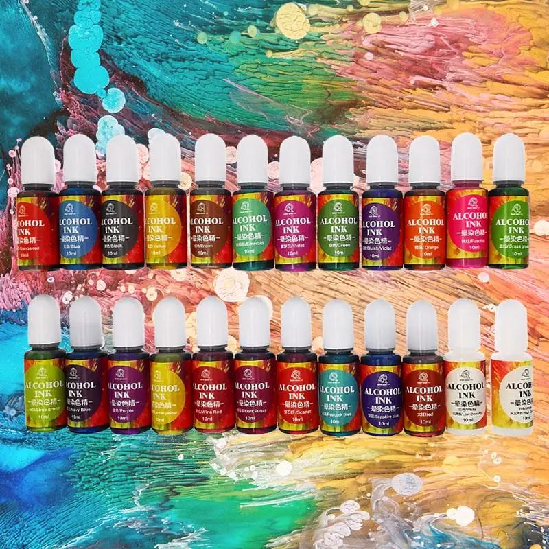 24 Color 10ml Art Ink Alcohol Resin Pigment Liquid Colorant Dye Ink Diffusion For UV Epoxy Resin Mold Craft DIY Jewelry Making