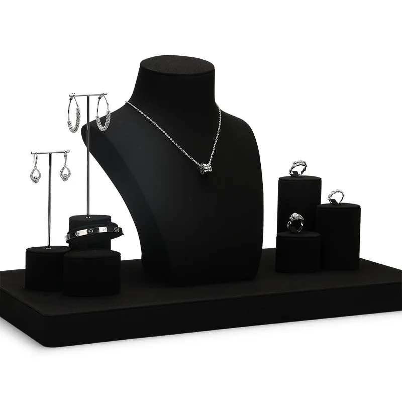 Special black microfiber jewelry display props necklace ring earrings jewelry display shelf window display props set