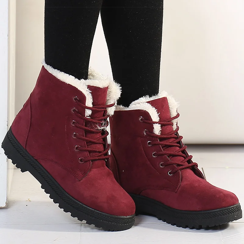 Women's Boots Lace-up Ankle Boots For Women Low Heels Winter Boots Rubber Snow Botas Mujer 2024 Warm Fur Winter Shoes Woman