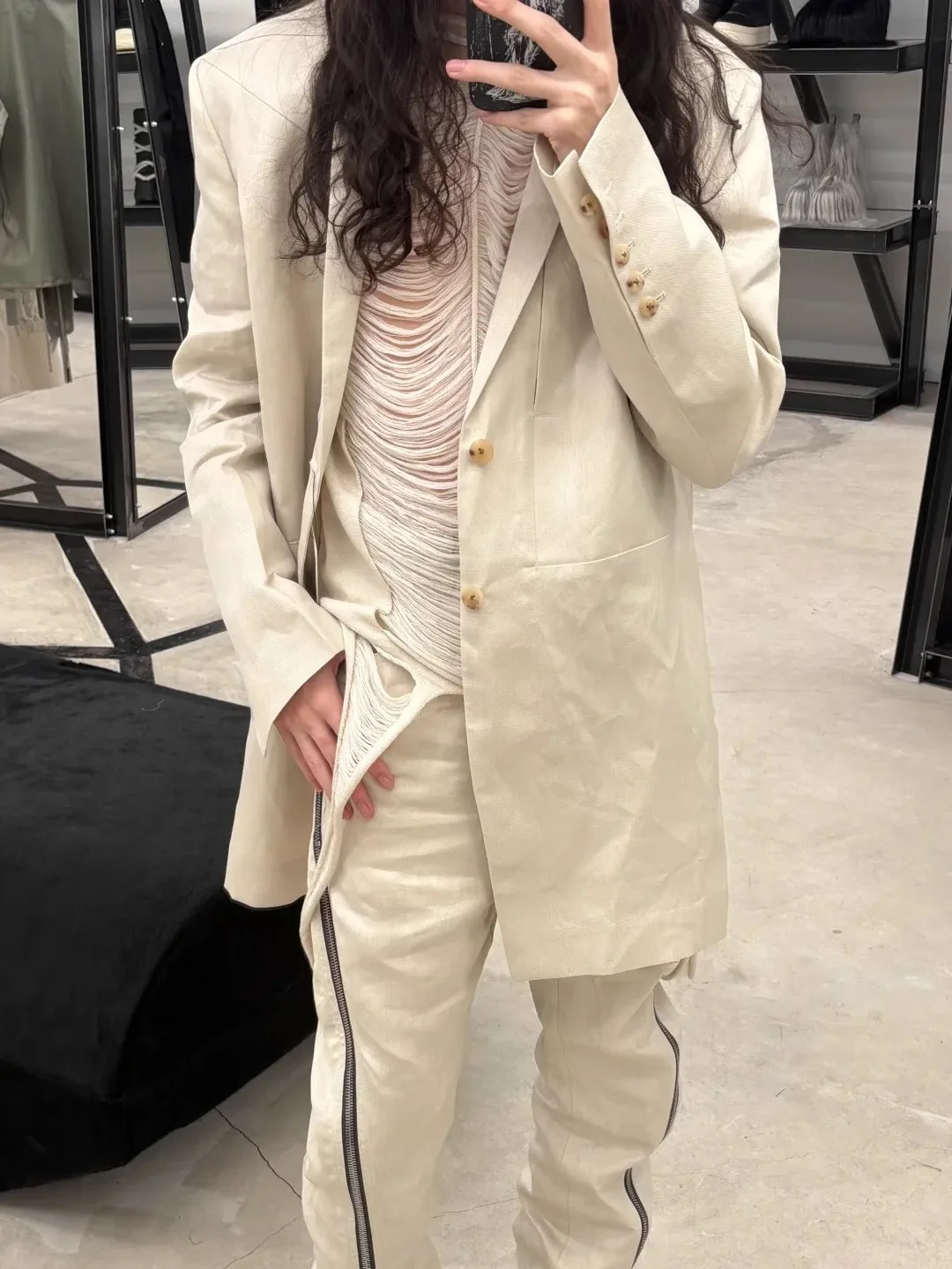 

k Knitted Long Sve Thin irt Irregular Hole Design Street Sle Loose Fit Pure Color Mysterious Streetwear Top