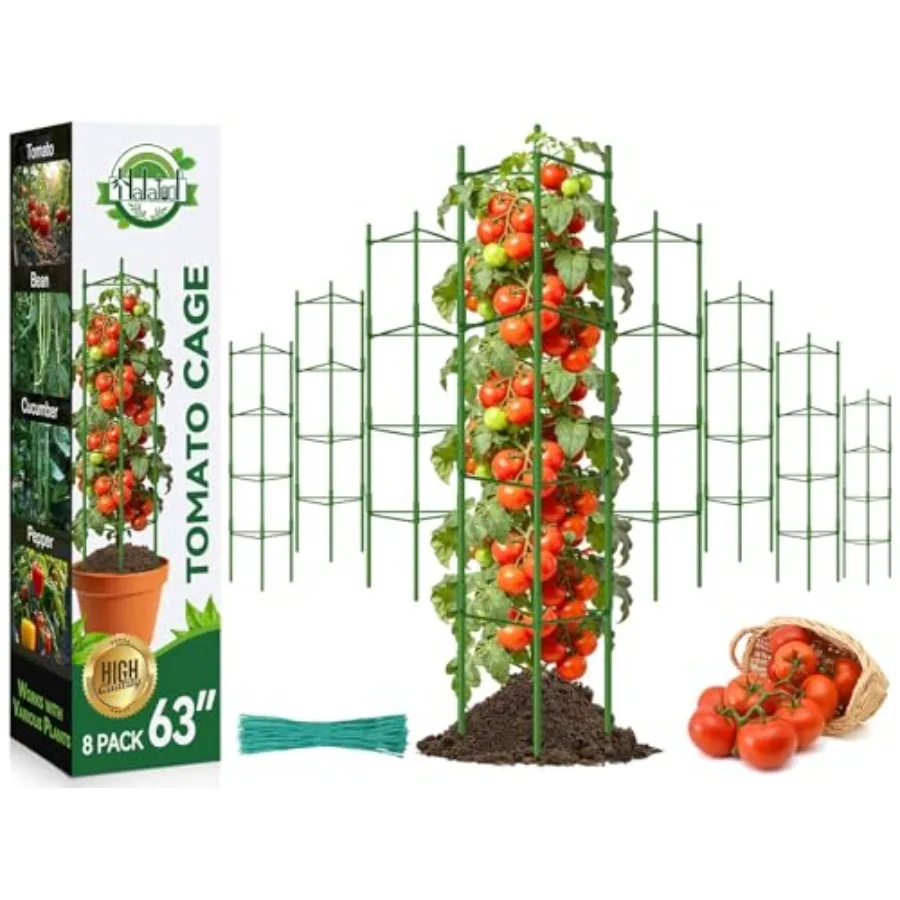 

Garden tomato cage application, galvanized steel material, black color, adjustable height up to 63 inches for pots, raised beds