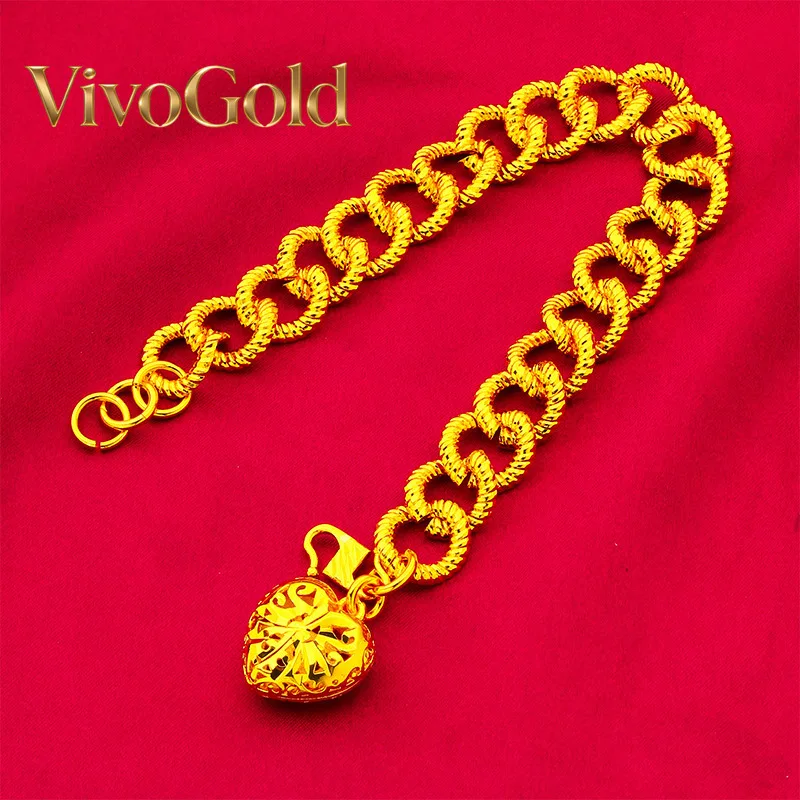 

VivoGoldHollow Heart Bracelet for Women, 24K Gold, AU999 | Polished hollow hearts on delicate chain, sleek and radiant for daily