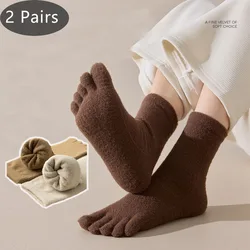 2 Pairs Thick Five Finger Socks Women Winter Thermal Solid Fluffy Warm No Heel Floor Toe Against Against Against Cold Snow Socks