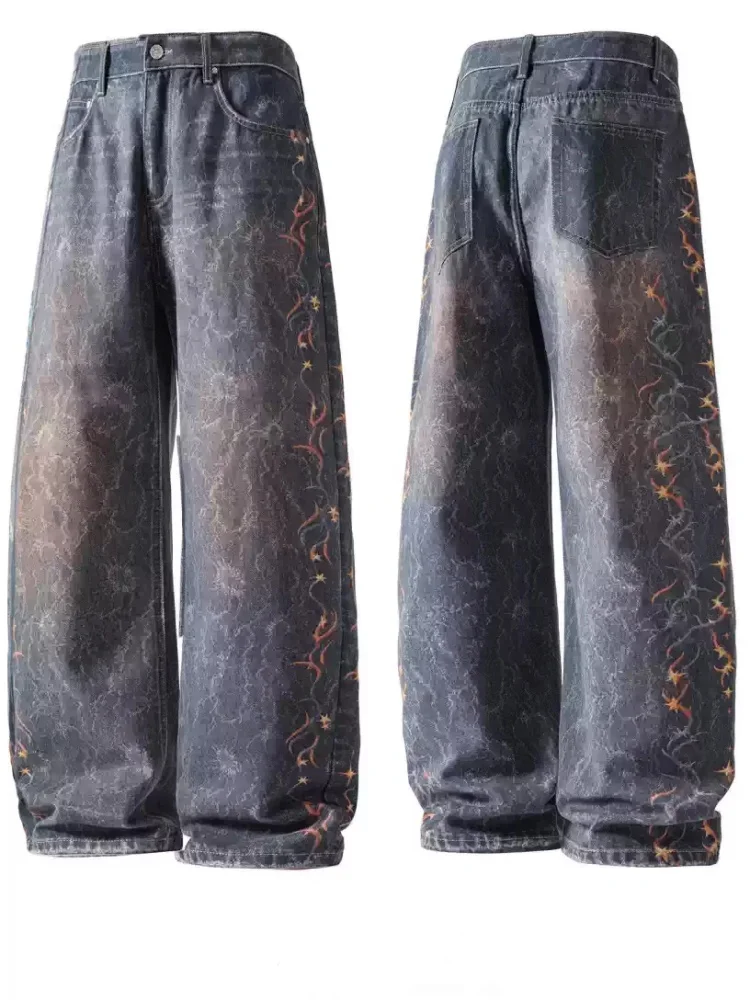 

Fashion Brand 3D Digital Printing Jeans For Man In Spring Casual High Street Breathable Loose Straight Wide Leg Pants