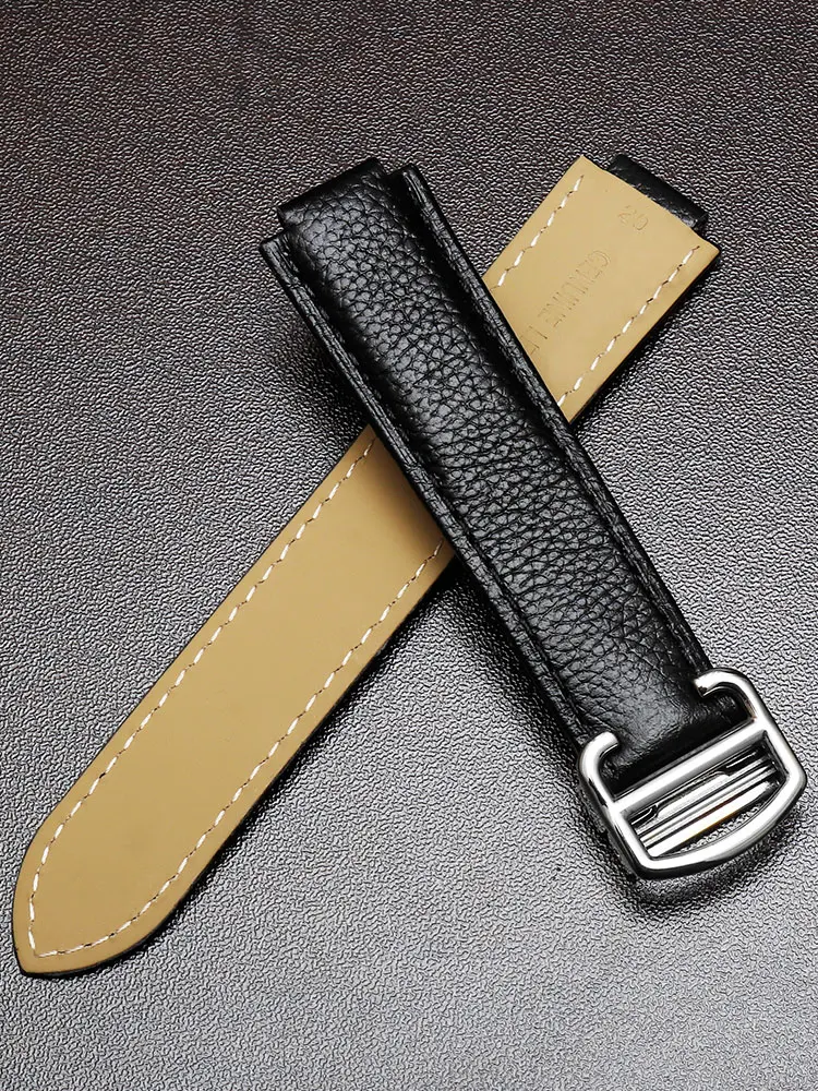 حزام ساعة من الجلد الطبيعي لخزان كارتييه الأزرق بالون ناعم ومريح بنمط ليتشي ملحقات حزام الساعات 18 × 11 مم 20 × 12 مم