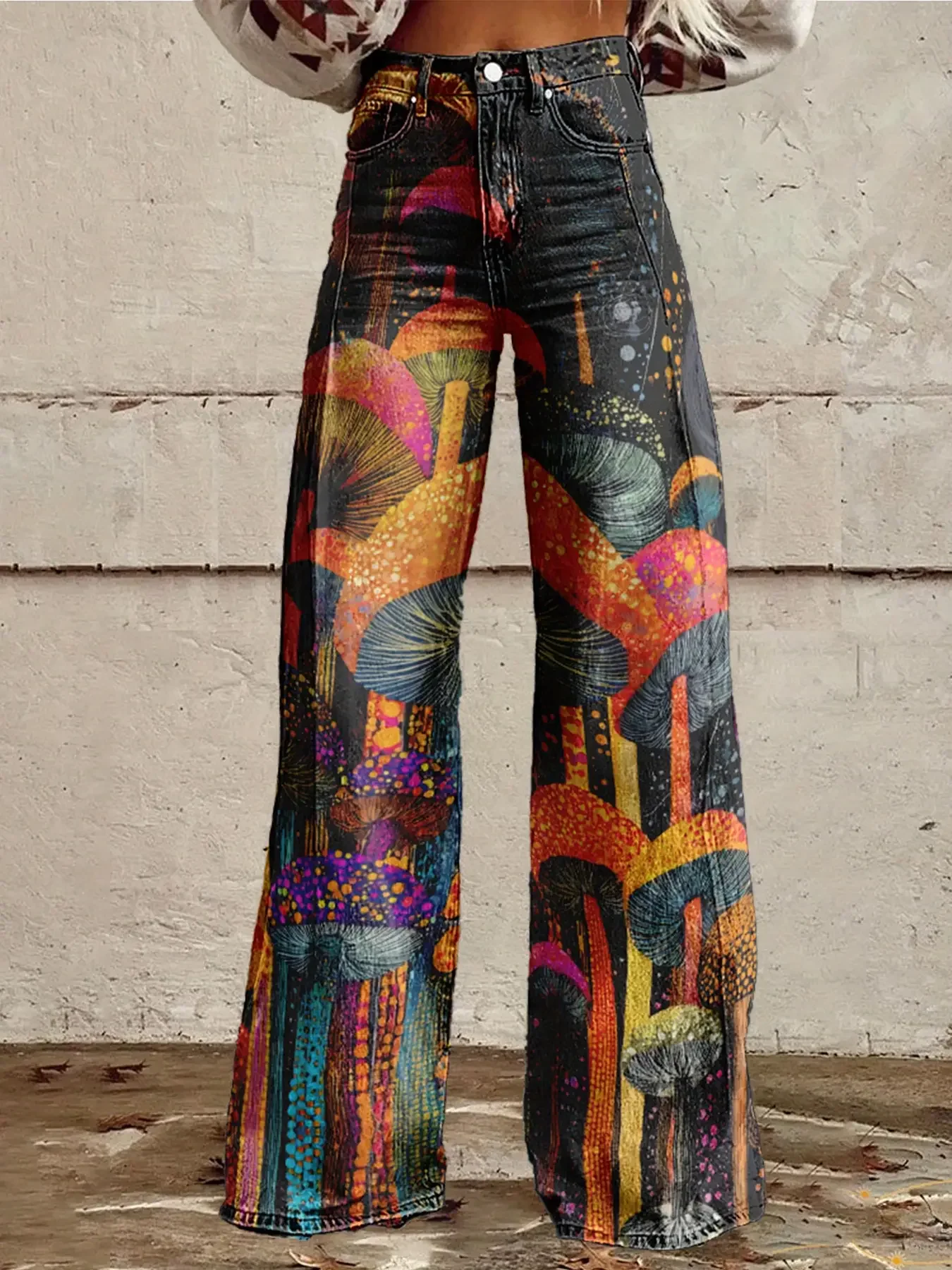European and American contrasting 3D printed women's pants are fashionable and comfortable, imitating denim printing