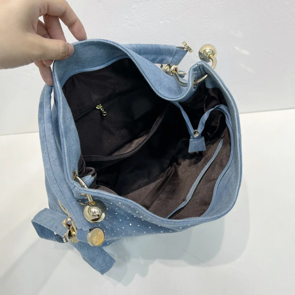 New Fashion Hot Drill Wing Women\'s Shoulder Bags Jeans Crossbody Handbag Denim Tote Bag luxury designer Top-handle Bags