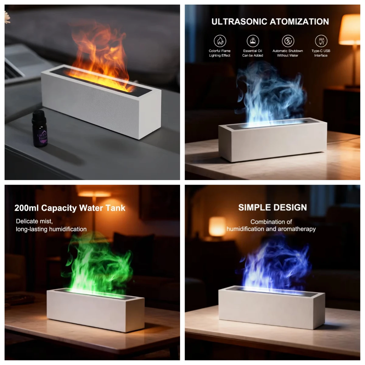 Simulation Flame Aroma Diffuser Air Humidifier with Night Light