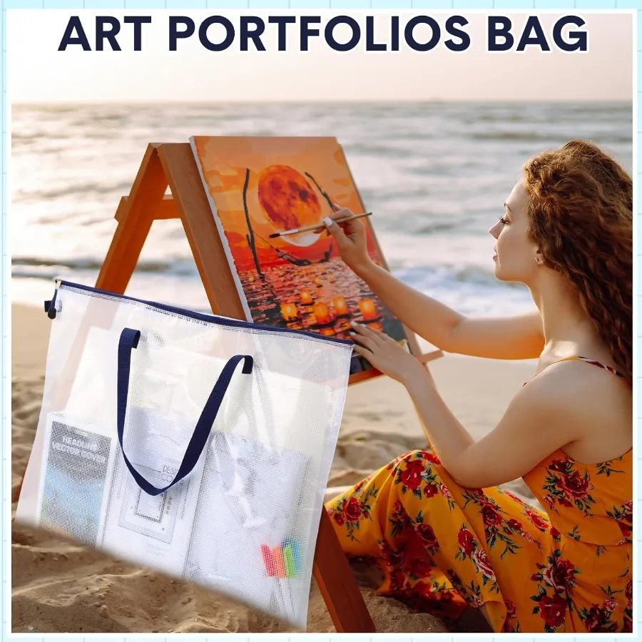 Reginary 10 Pcs 19x25 Inch Art Portfolio Bag Bulk with Zipper and Handle Transparent White Bags for Artwork Posters Bulletin Bo