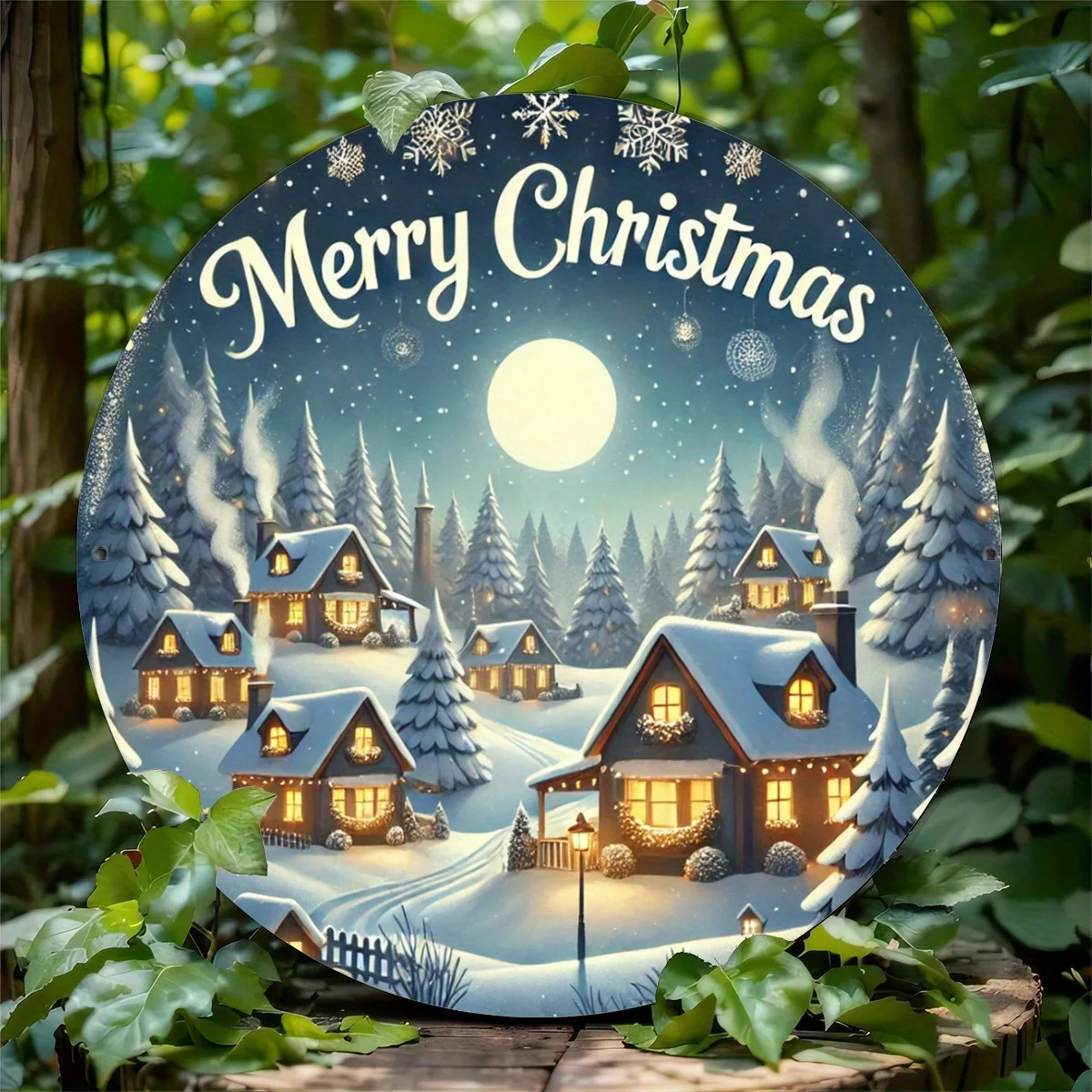 2D Flat, 1pc Round Metal Christmas Village Wall Decor Suitable for Home, Bar, Cafe & Garage - 1pc 8