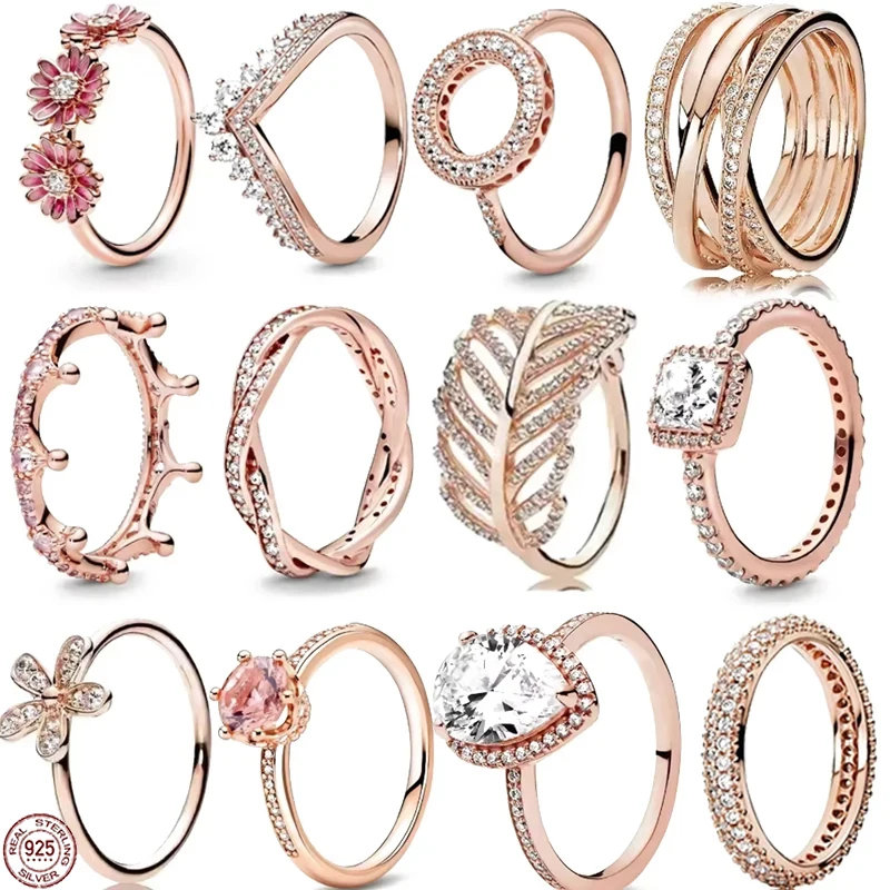 

Rose Gold Series 925 Pure Silver Classic Women's Crown Ring Valentine's Day Engagement Anniversary Jewelry Lover Gift