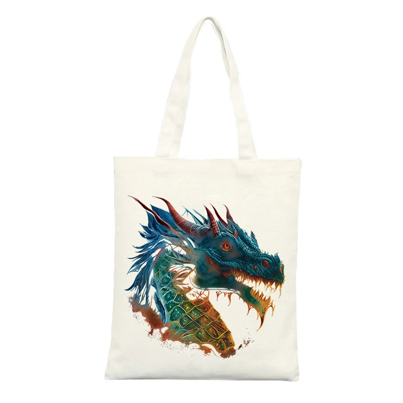Fantasy Dragon Canvas Tote Bag, Artistic Print for Casual Daily Use and Summer Outings