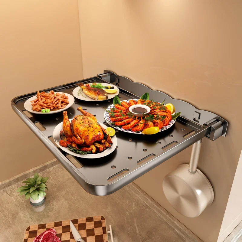 

Космическая алюминиевая складная кухонная станция для приготовления пищи, настенная стойка для разделочной доски для овощей, сверхмощный органайзер для приготовления еды с лотками