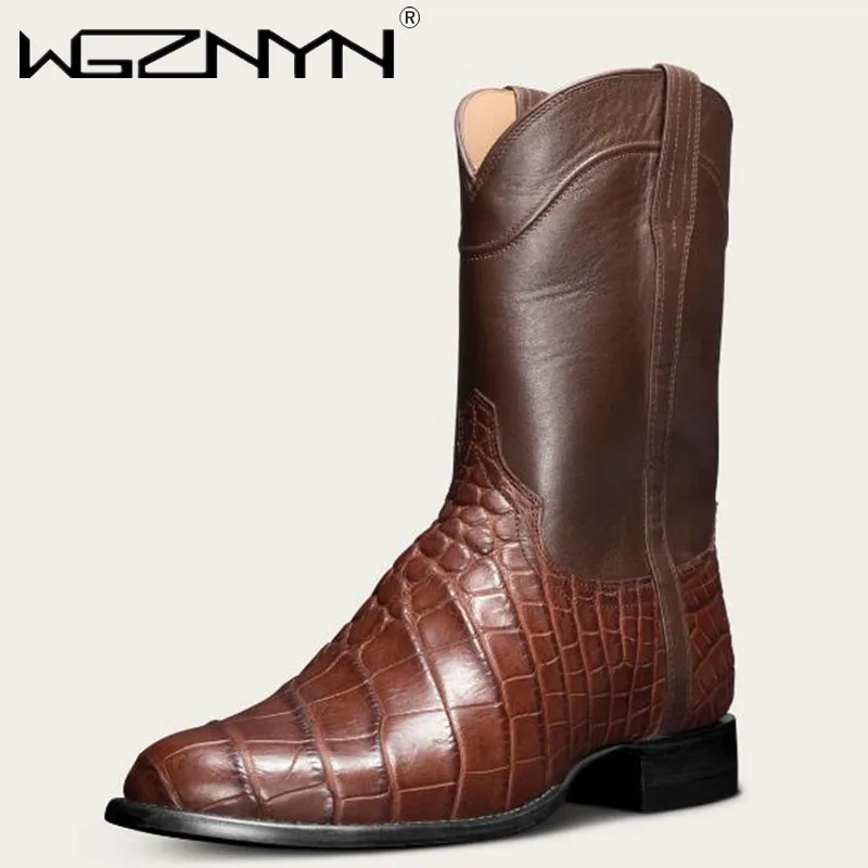 

Luxury Men's Classic Punk Goth Pattern Ankle Boot Retro Designed Men Shoes Wide Toe Western Cowboy Pointed Working Boots for Men