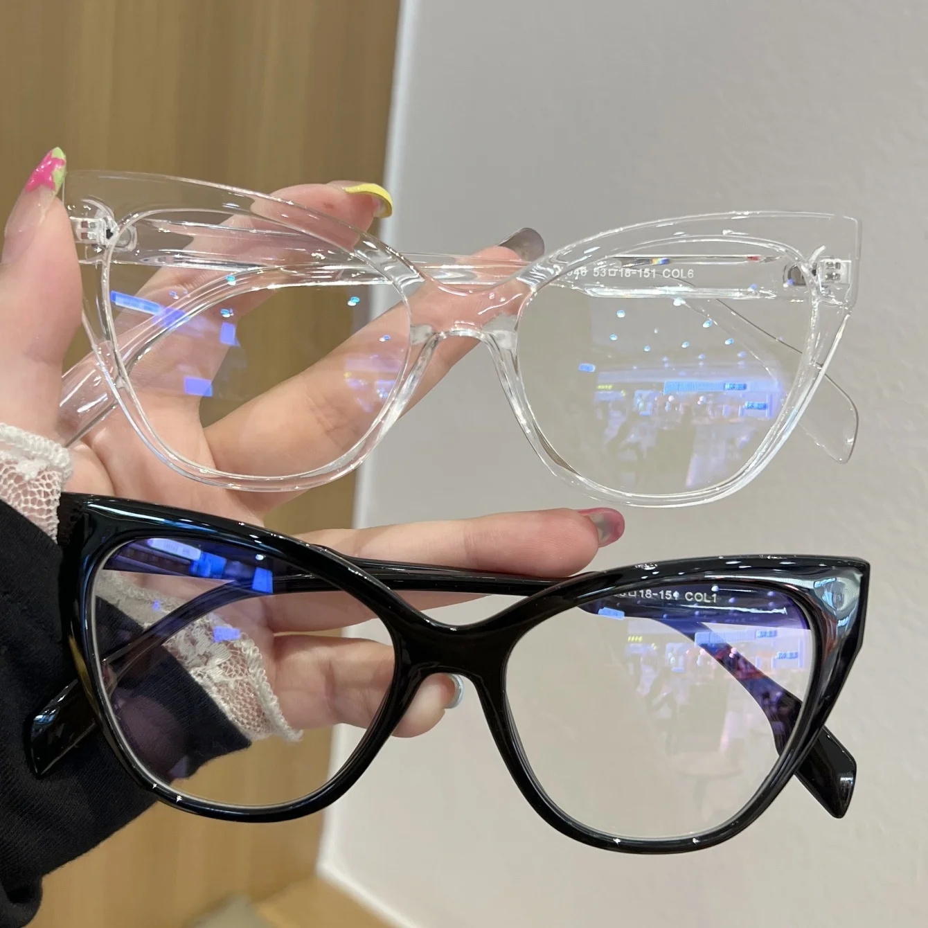 2Pcs Women's Plain Glasses New Large Frame Cat Eye Ultra-Light Anti-Eye Strain Transparent Lenses Eye Protection Music Festival