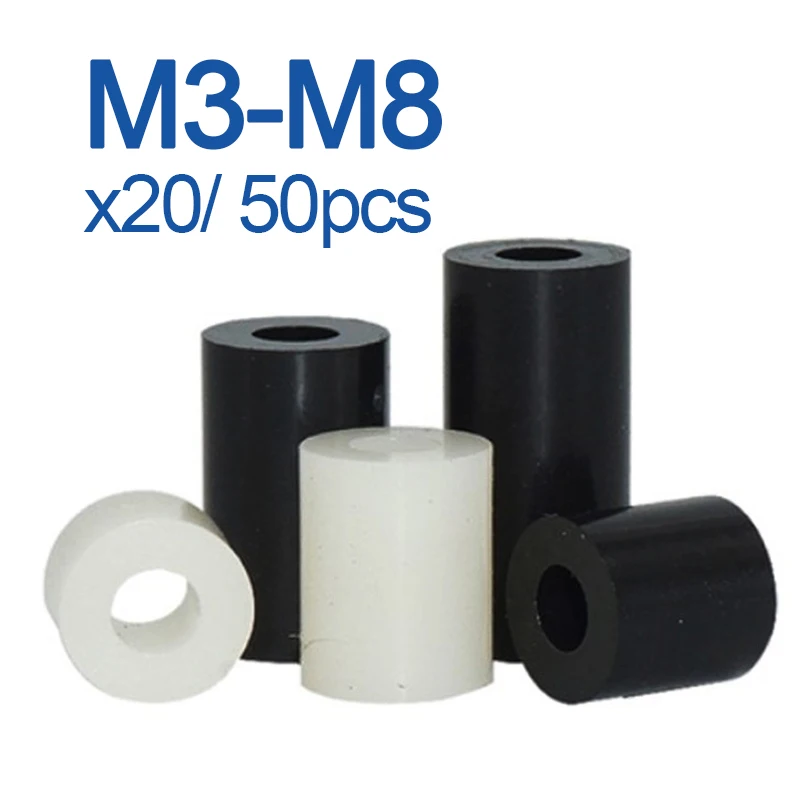 20/ 50pcs M3 M4 M5 M6 M8 White/ Black ABS Non-Threaded Spacer Round Hollow Standoff Washer PCB Board Spacer Length 2 to 25mm