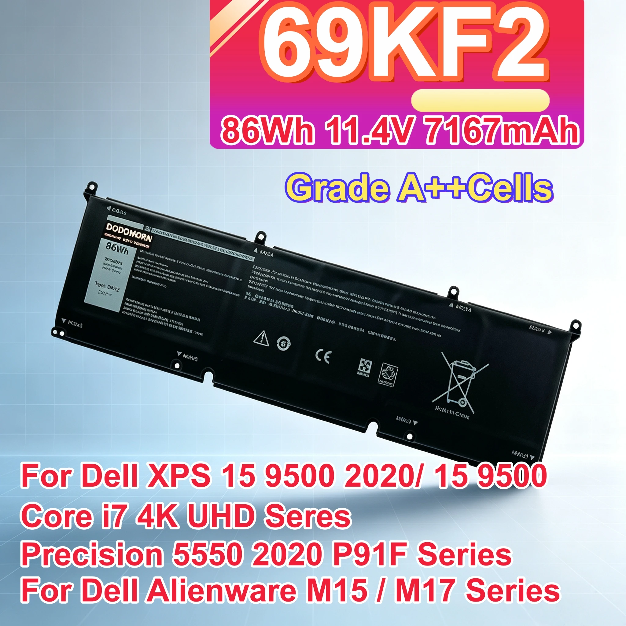 New 69KF2 Laptop Battery For Dell Alienware M15 M17 R3 R4 R5 R6 R7 XPS 15 9500 9510 9520 Precision 5550 5560 G15 5510 5515 G7
