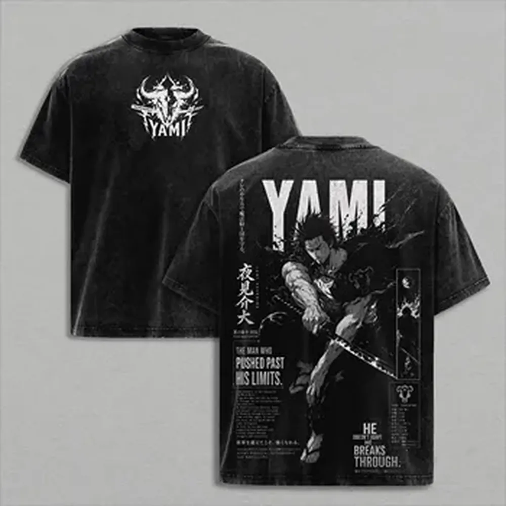 Camiseta Manga Black Clover Yami Sukehiro, Camiseta Vintage Lavada de Gran Tamaño, Camiseta de Verano de Algodón de Manga Corta, Ropa para Hombre